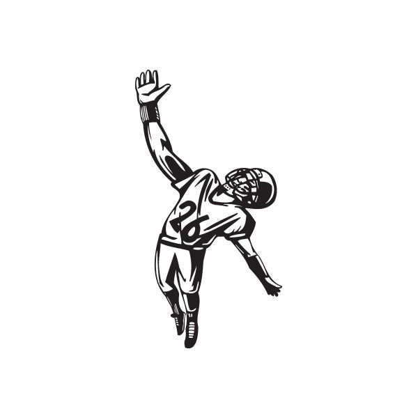 Football player wall decal, black vinyl silhouette of athlete reaching forward