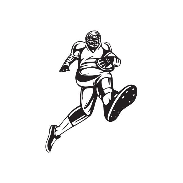 Football player vinyl wall decal, black running figure with football.