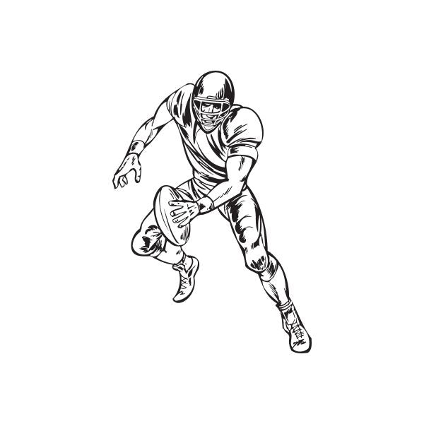Football player vinyl wall decal, black outline of running tackle pose