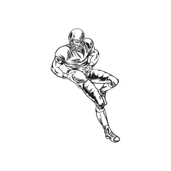 Black outline football player wall decal, running in uniform and helmet