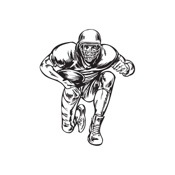 Football player vinyl wall decal, black outline running with football