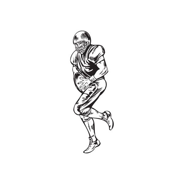 Football player wall decal vinyl sticker, black outline running pose
