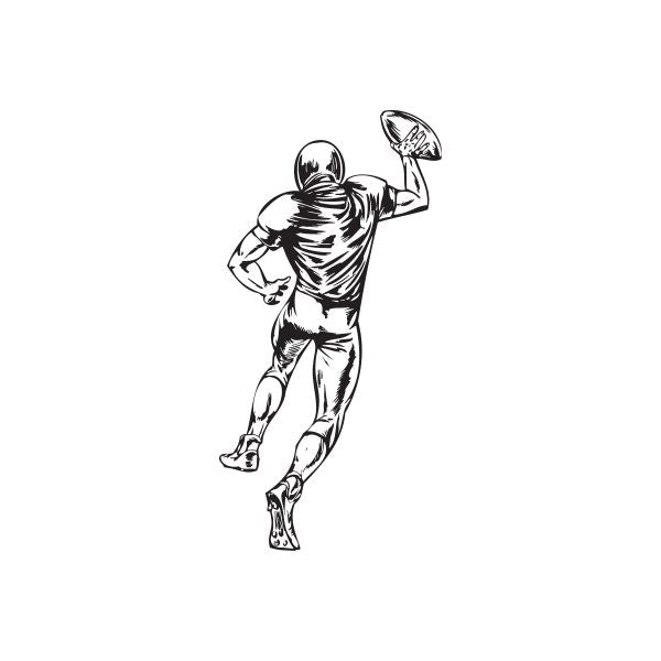 Football player wall decal, black silhouette of a running back with helmet and ball