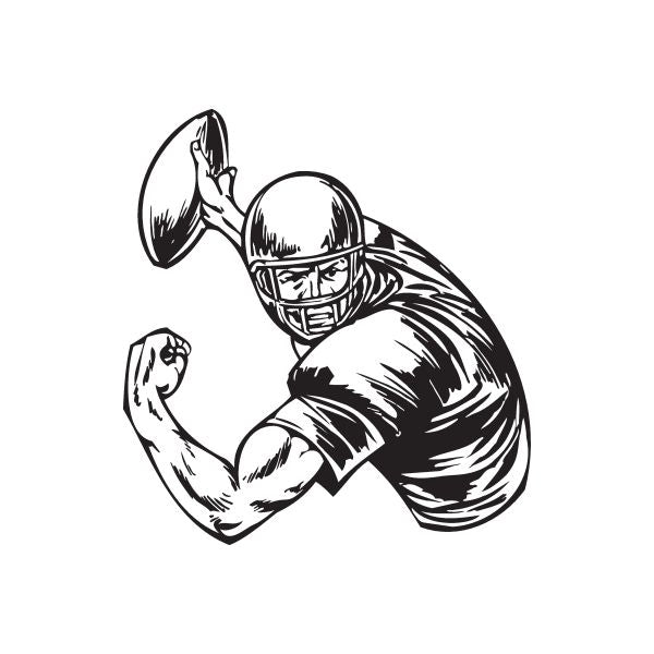 Football player wall decal, black-and-white vinyl silhouette pose
