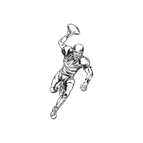 Football wall decal: black outline football player holding and running with the ball