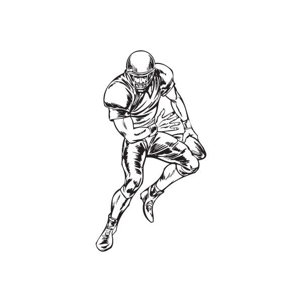 Football player wall decal, black outline of a kneeling quarterback