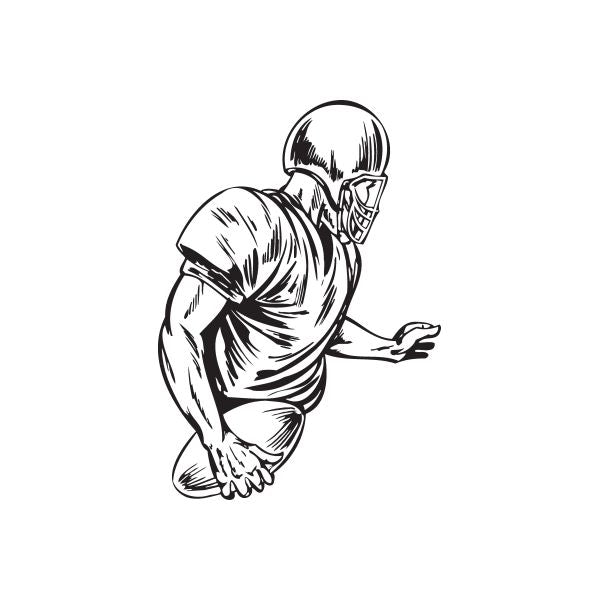 Football player vinyl wall decal, black-and-white crouching figure with gloves