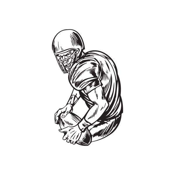 Football wall decal: black outline of helmeted player holding a football