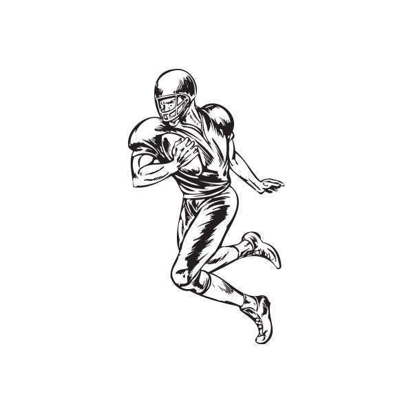 Football wall decal of a black-outlined American football player running with the ball