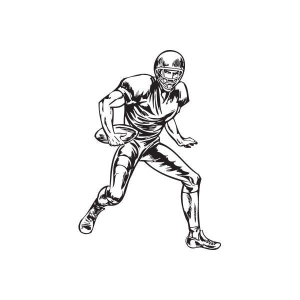 Football wall decal of a black-and-white football player in mid-run pose
