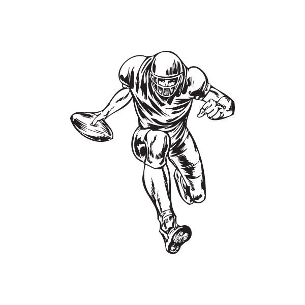 Football wall decal of a running player in black outline