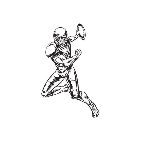 Football player wall decal, black outline of a running quarterback in uniform
