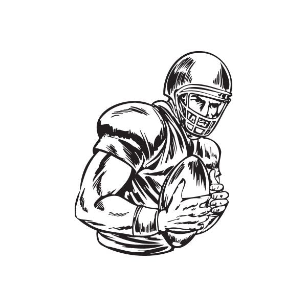 Football wall decal with monochrome football player illustration holding ball