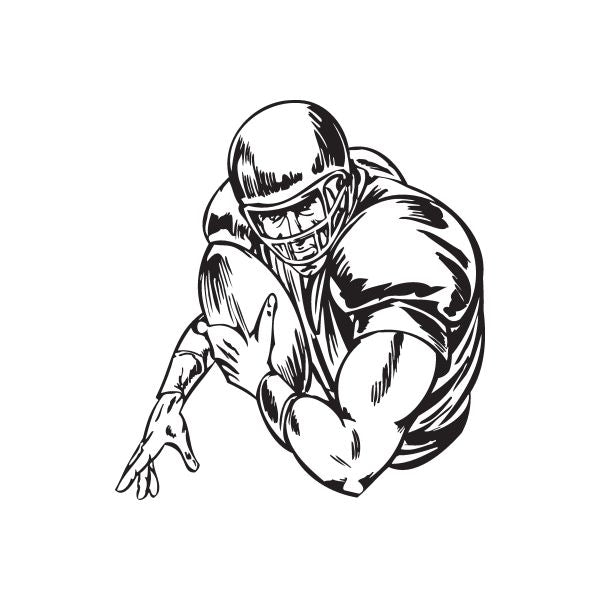 Football player vinyl wall decal, black line art of crouching quarterback with helmet
