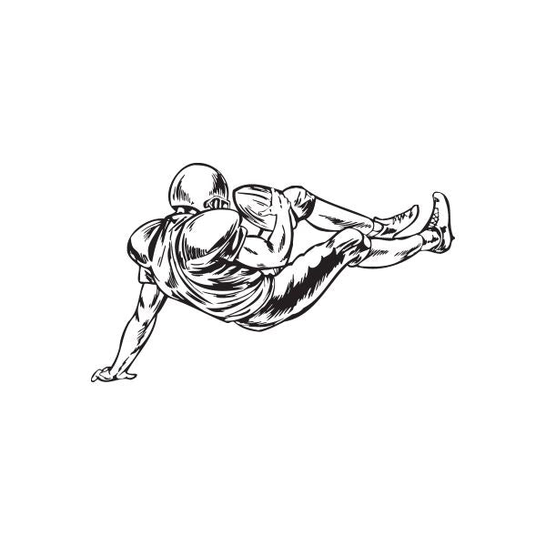 Football player wall decal, black line art running with ball