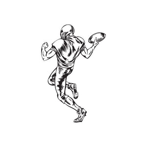 Football wall decal of a black running player holding a football in one hand