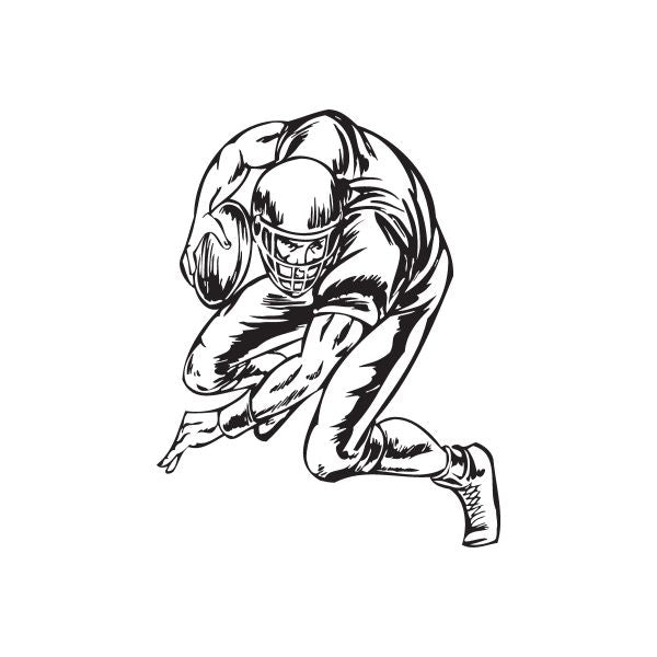 Football wall decal of a monochrome cartoon American football player in action
