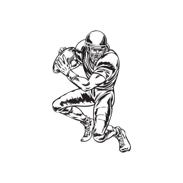 Football player wall decal, black-and-white vinyl sticker in an action pose