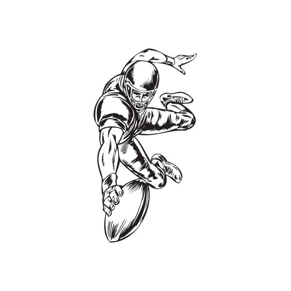Football vinyl wall decal of black-and-white football player in kicking pose