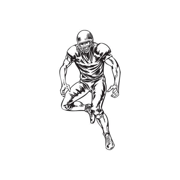 Football player wall decal, black vinyl outline of running quarterback
