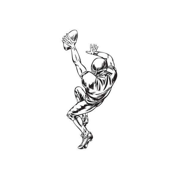 Football wall decal of a black-clad football player reaching upward