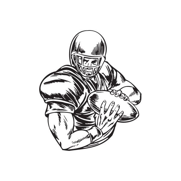 Football player vinyl wall decal, black outlined figure with helmet and extended hand