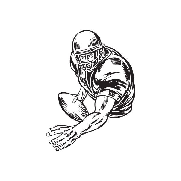 Football wall decal: black-and-white football player in helmet, reaching forward