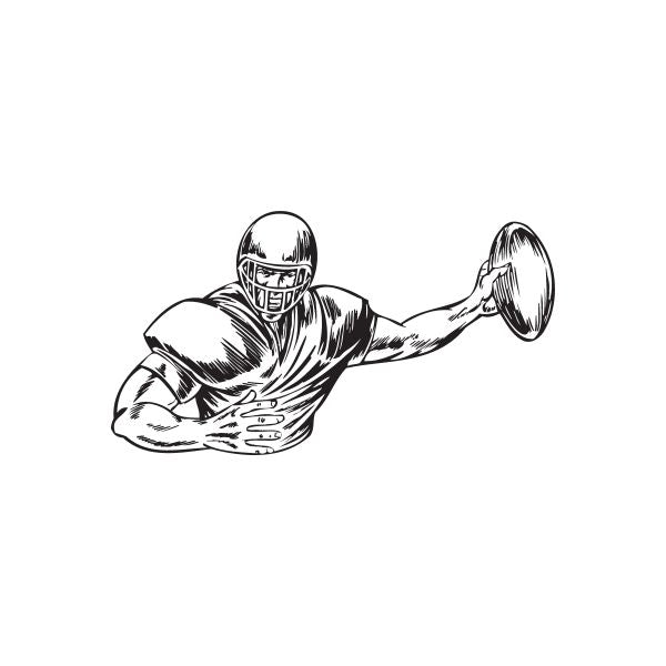 Football player wall decal, black line-art player reaching with football