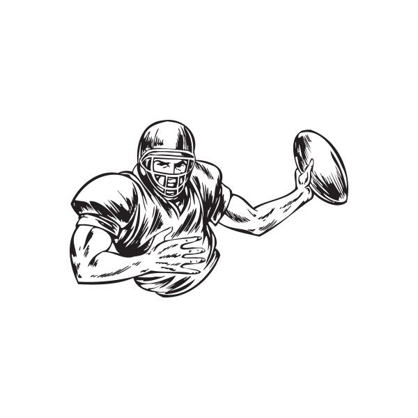 Football player wall decal, black outline of quarterback holding ball and reaching