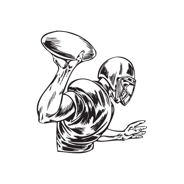 Football wall decal vinyl sticker of black-ink style football player with raised arms