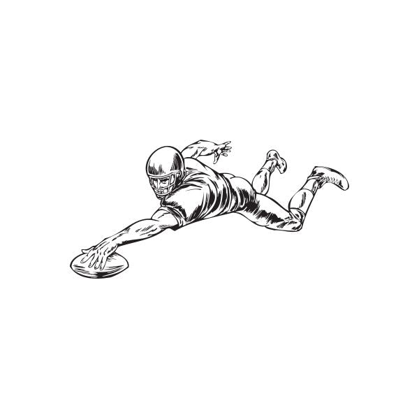 Football wall decal of a black-and-white American football player in diving pose