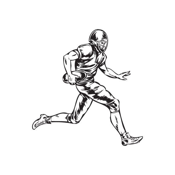 Football player wall decal, black vinyl running football graphic