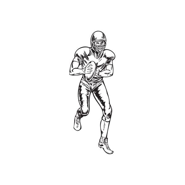 Football wall decal: black-and-white football player running figure graphic