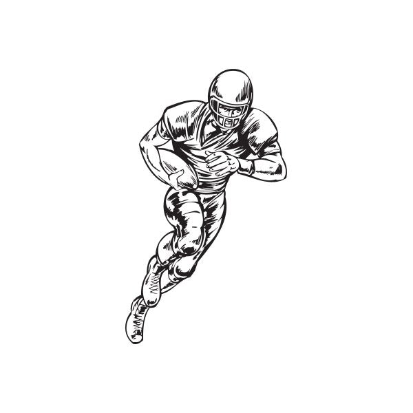 Football wall decal of a black-and-white American football player running with ball