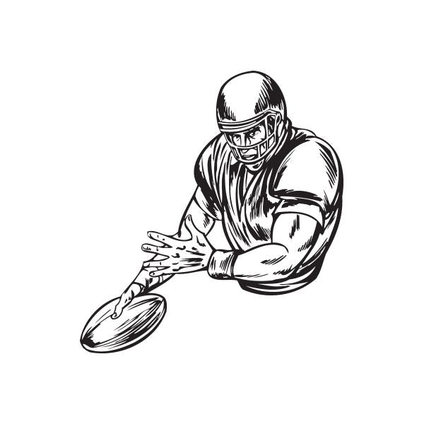 Football player vinyl wall decal, black-and-white running back with ball