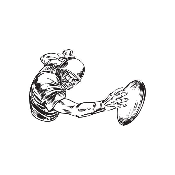 Football wall decal of a black-and-white player throwing a football with hands out