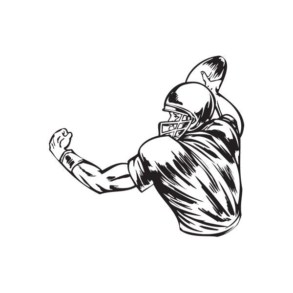 Football wall decal of black-and-white quarterback throwing with helmet and facemask