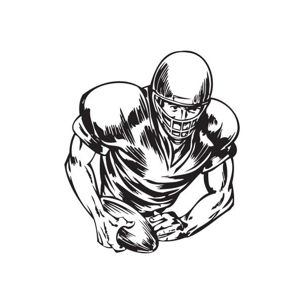 Football player vinyl wall decal, black-and-white stylized action pose