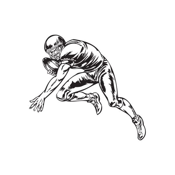 Football wall decal of a black-and-white American football player reaching forward