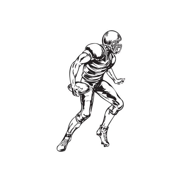 Football player wall decal, black vinyl silhouette of quarterback in running pose