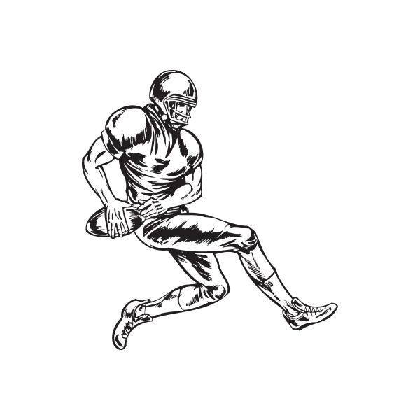 Football wall decal of a black-and-white running American football player in uniform