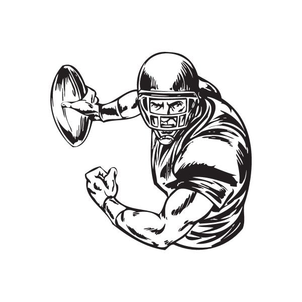 Football wall decal: black-and-white football player with helmet and throwing arm
