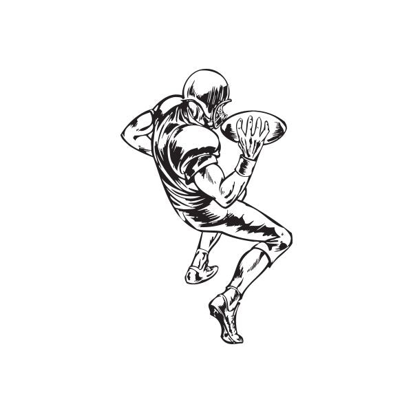 Football wall decal: black outlined player with helmet reaching to catch football