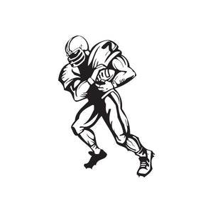 Black football player wall decal vinyl sticker, running with helmeted silhouette