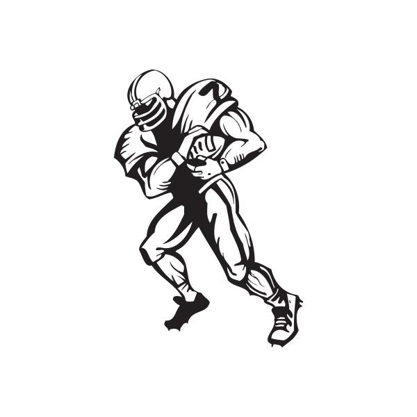 Black football player wall decal vinyl sticker, running with helmeted silhouette