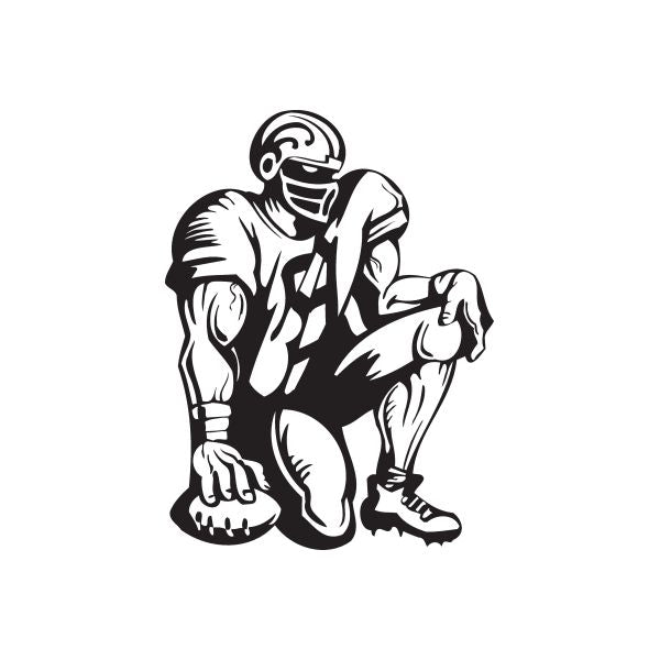 Football wall decal of a kneeling football player, black and white vinyl