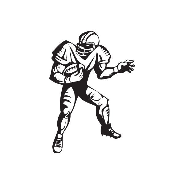 Football player wall decal, black vinyl silhouette with white highlights