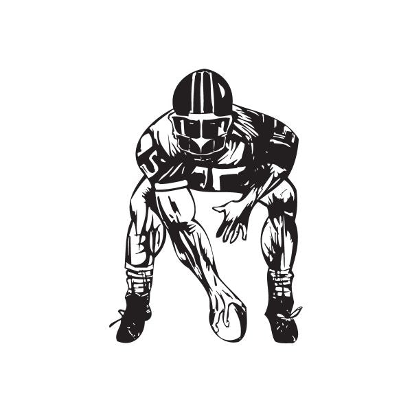 Football wall decal of a black-and-white American football player crouching