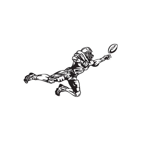 Football player wall decal in black and white, holding a football