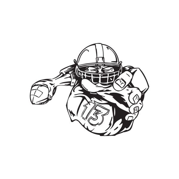 Football wall decal of black-and-white football player with helmet